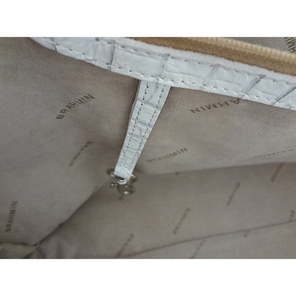 Brahmin Medium Asher Tote and Matching Wallet Croc Embossed Leather Coconut Milk - Picture 12 of 16